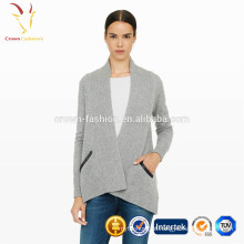 Camisola de cashmere de cashmere com abertura frontal e bolsos